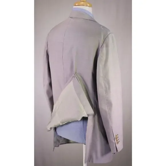 Gi Capri Napoli Gray/Pearl Woven Silk-Wool 2-Btn Handmade Sportcoat Blazer 44R